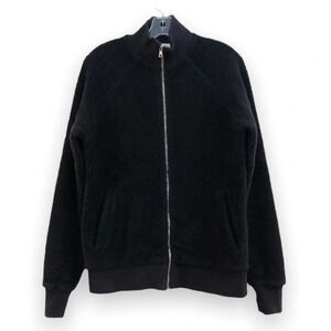 Mr. P Black Faux Shearling Full Zip Designer Bomber Jacket Men's Small